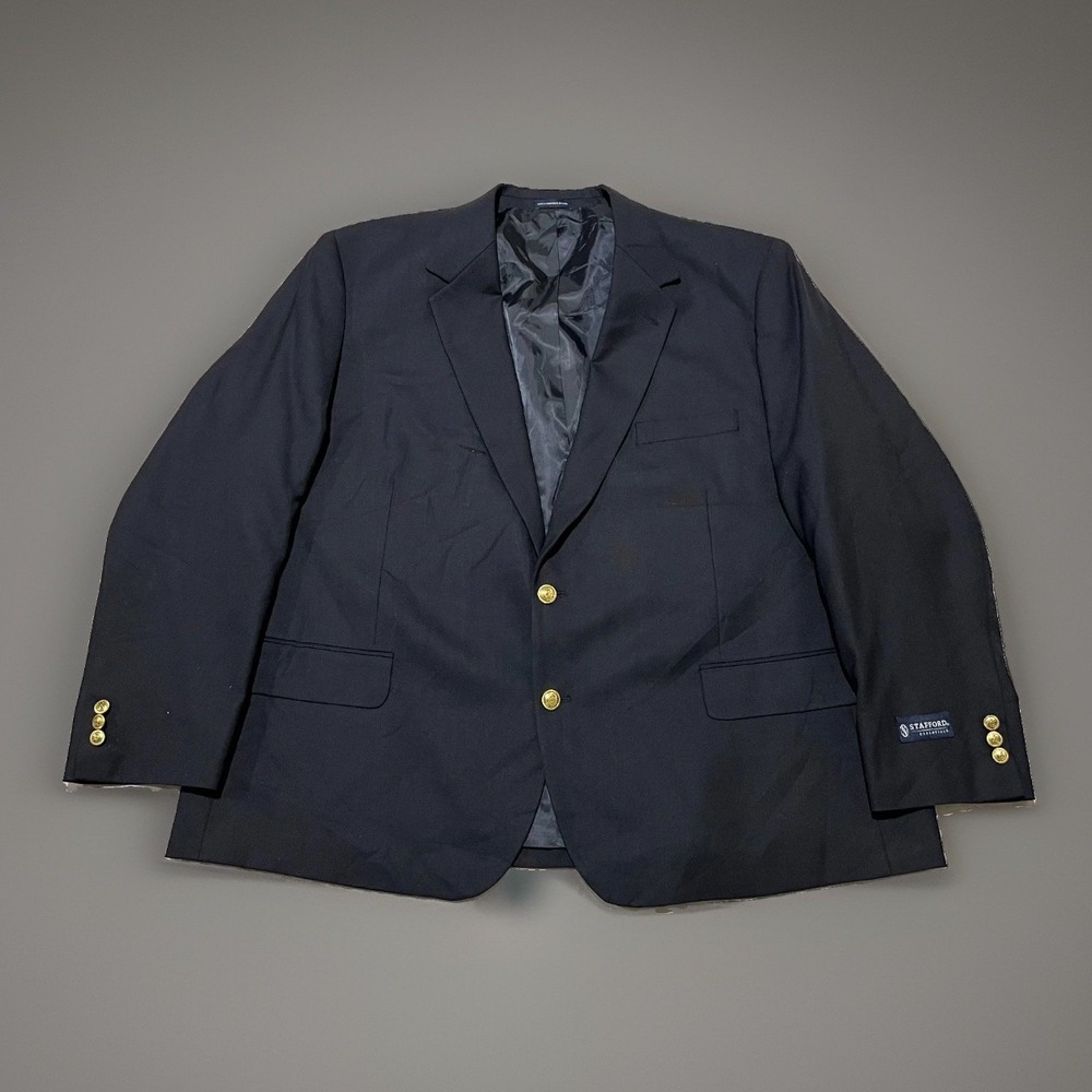 NWT Stafford Mens Navy Gold Classic Nautical Single-Breasted Blazer 52 Short